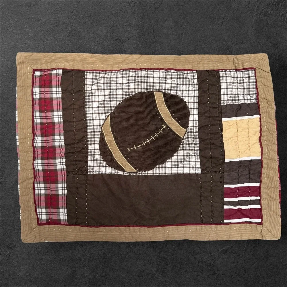 Pottery Barn Kids Twin Football‎ Quilt and Sham Set Sports Varsity